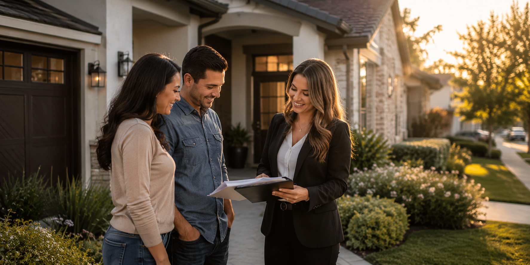 Experienced Realtor discussing the home buying and selling process with clients in a bright, modern home, highlighting the guidance and expertise Realtors provide throughout every transaction.