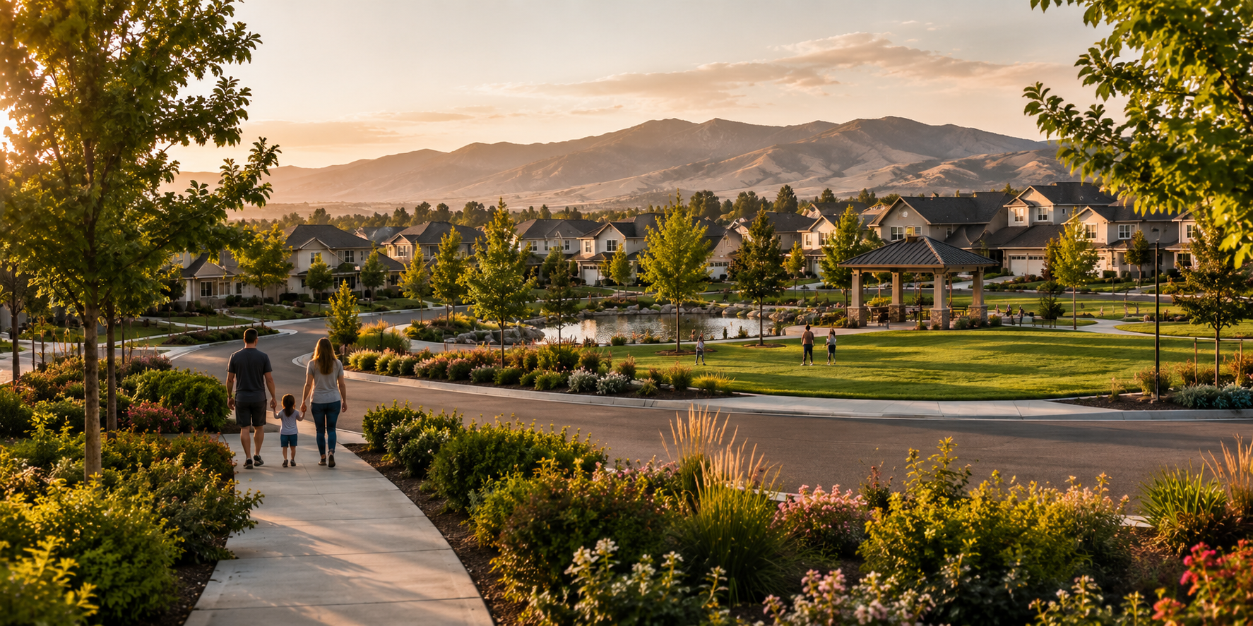Beautiful Central Valley neighborhood with tree-lined streets, parks, and scenic foothill views showcasing the lifestyle and community that make the region a great place to call home.