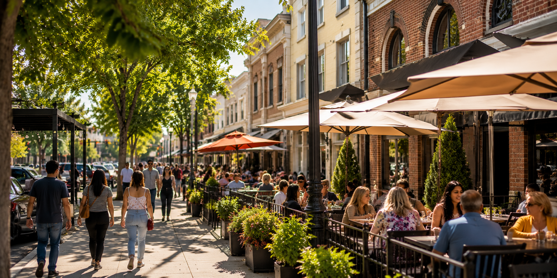Downtown Modesto California featuring local restaurants, boutiques, and community gathering spaces that showcase the city's vibrant lifestyle and appeal