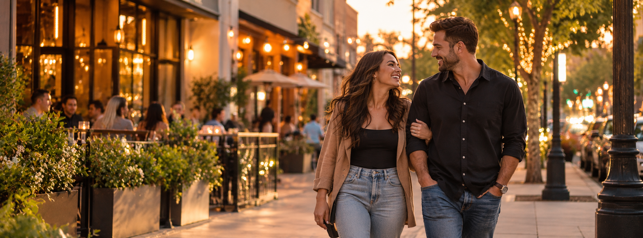Couple enjoying a date night in downtown Modesto in California's Central Valley