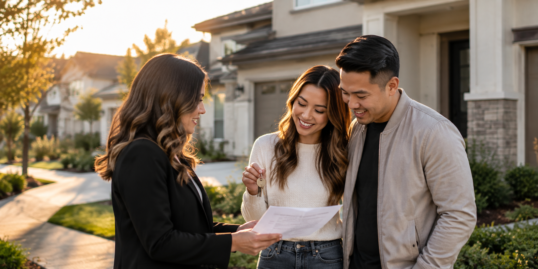 Realtor helping home buyers review and prepare a competitive offer strategy for a home in a multiple offer situation.