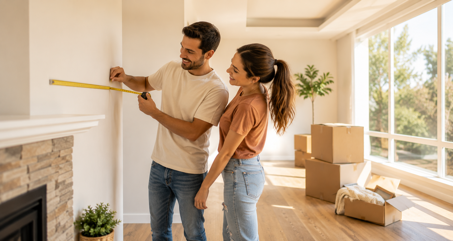 First time home buyers reviewing upfront home buying costs with a Realtor, including down payment, closing costs, and budgeting before purchasing a home.