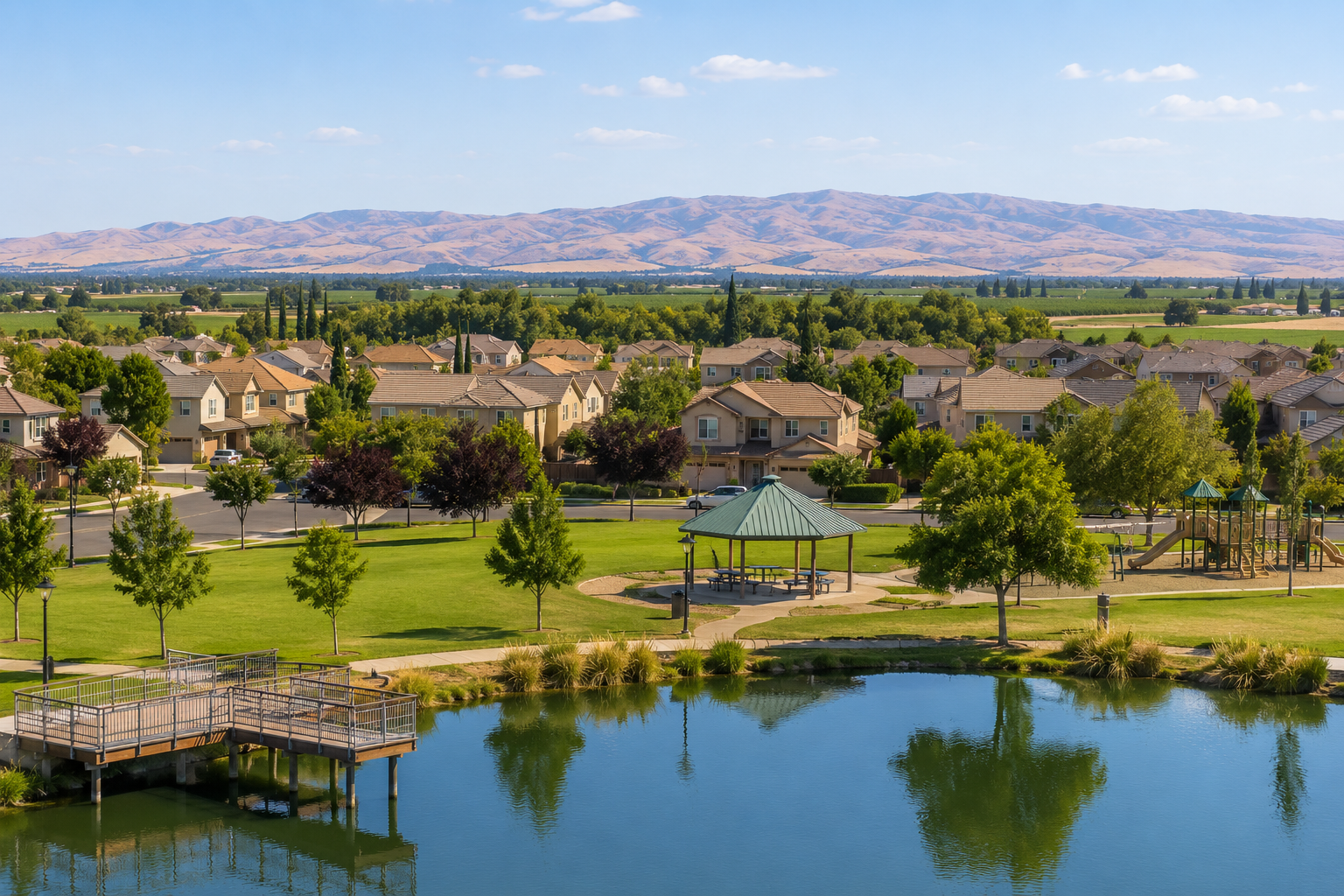 A scenic view of Ripon, California, showcasing beautiful neighborhoods, parks, and the welcoming small town atmosphere that makes Ripon one of the Central Valley's most desirable places to live.