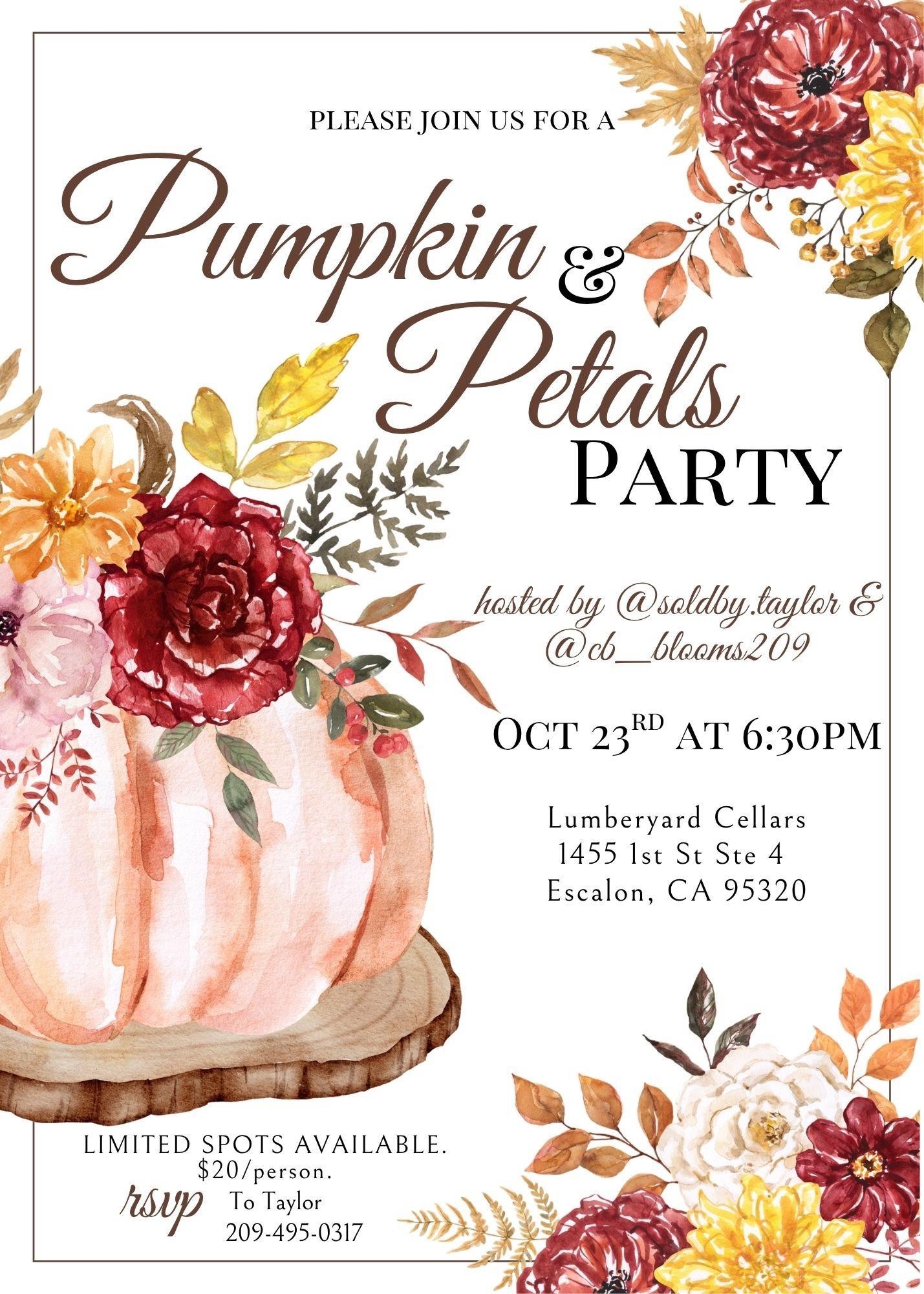 Pumpkin & Petals Party event poster